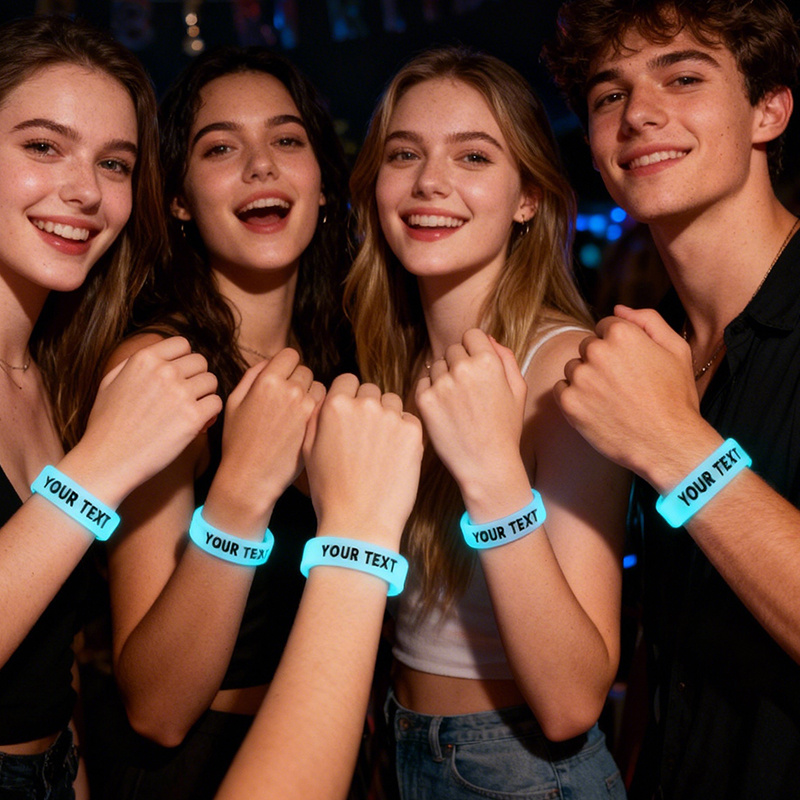 52pc Glow-in-the-Dark Silicone Bracelets, Customisable
